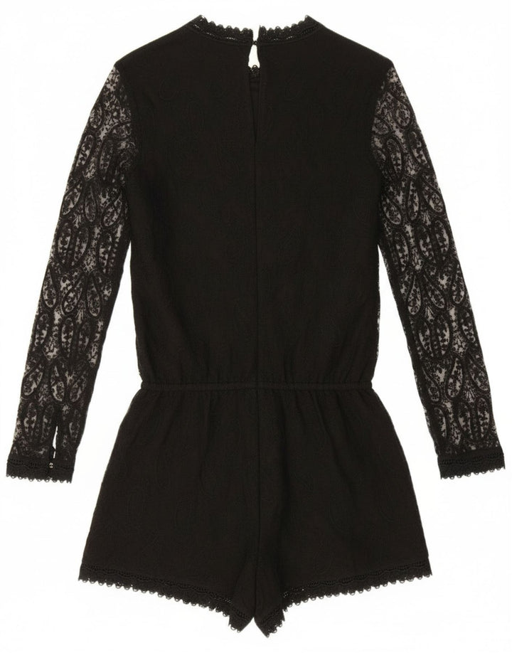 Macacão feminino de manga comprida Zara UK 10 pequeno preto paisley poliéster