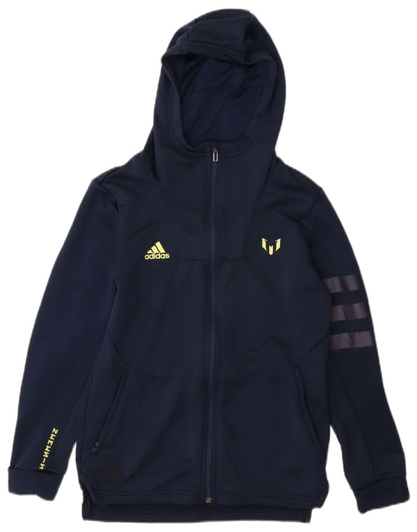 Suéter Adidas Boys MESSI Zip com capuz 11-12 anos azul marinho poliéster
