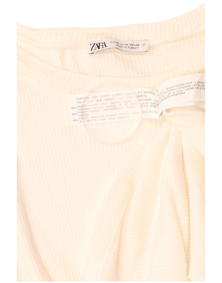 Blusa feminina de manga comprida ZARA UK 12 risca de giz branca média