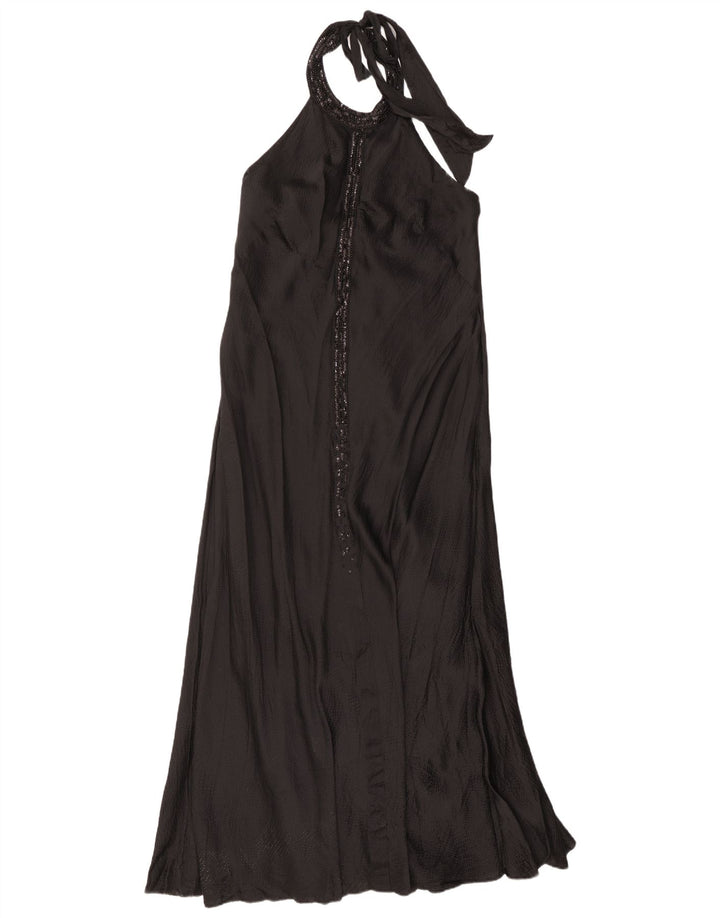 Vestido maxi feminino Monsoon Halter Reino Unido 16 grande seda preta
