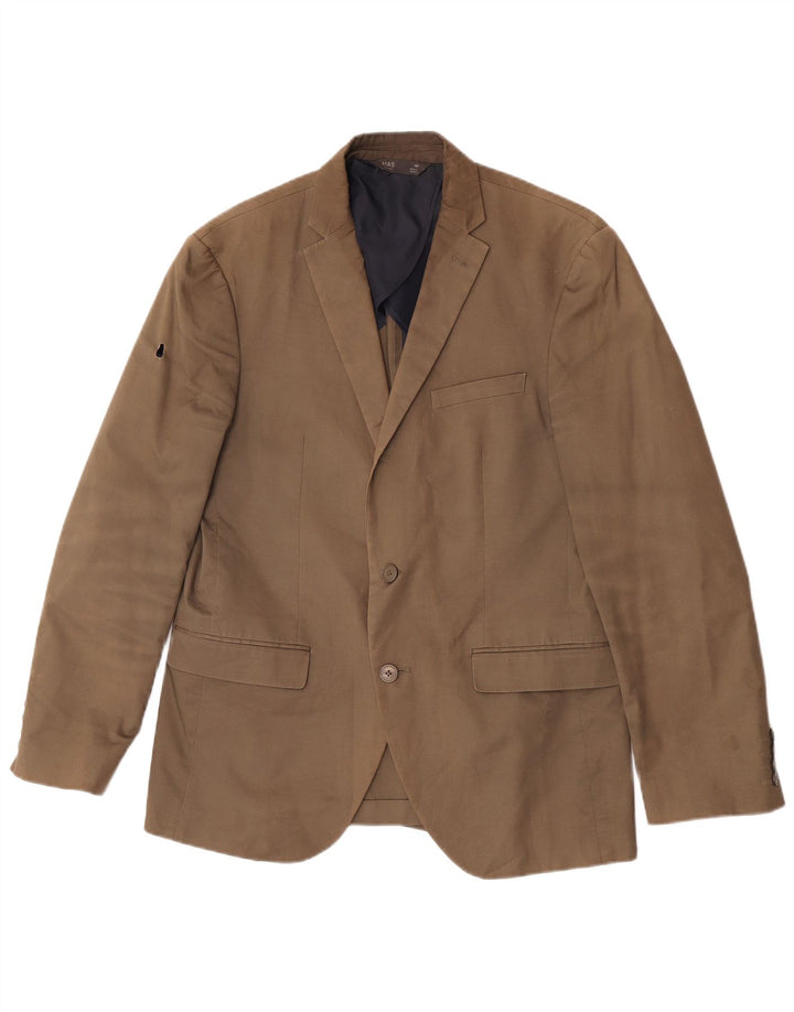 Jaqueta blazer masculina de 2 botões Marks & Spencer Reino Unido 40 algodão cáqui médio