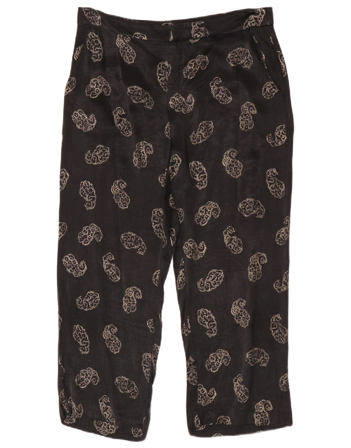 Calça feminina Zara cortada grande W30 L24 preta paisley