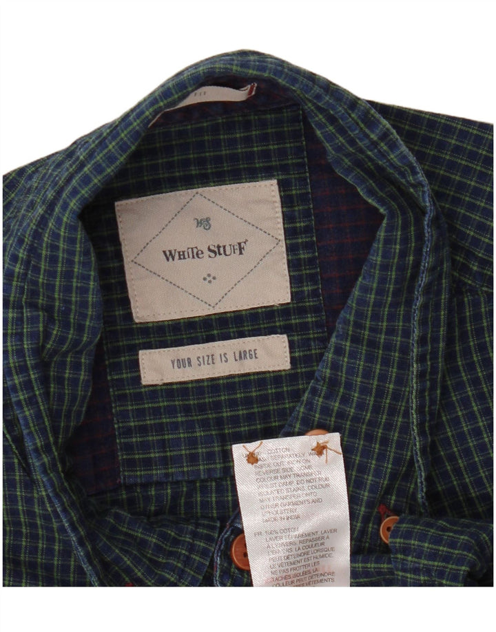 White Stuff Camisa masculina clássica de ajuste grande algodão xadrez azul