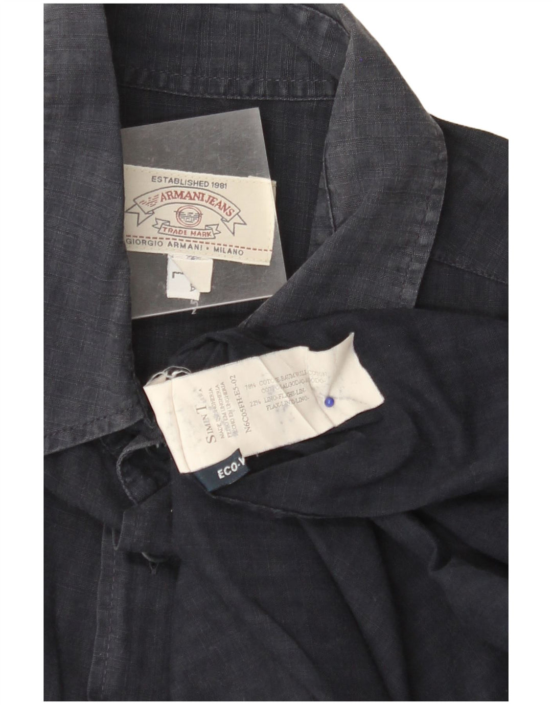 Camisa masculina ARMANI JEANS grande algodão listrado azul marinho