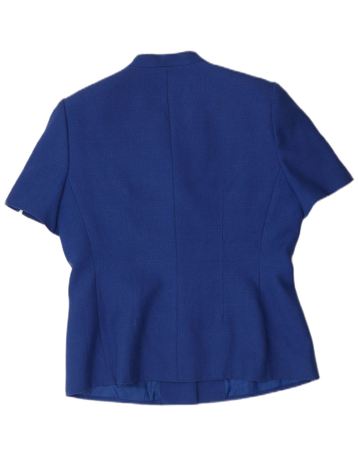 Jaqueta blazer feminina Kasper manga curta com 4 botões Reino Unido 14 grande azul