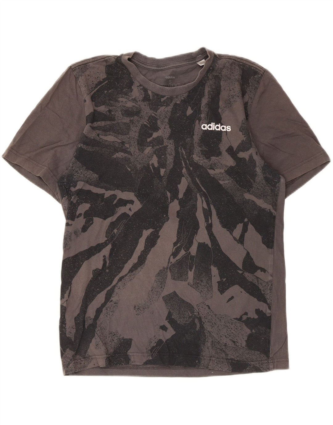Adidas Mens Abstract Pattern Camiseta Top Pequeno Algodão Cinza