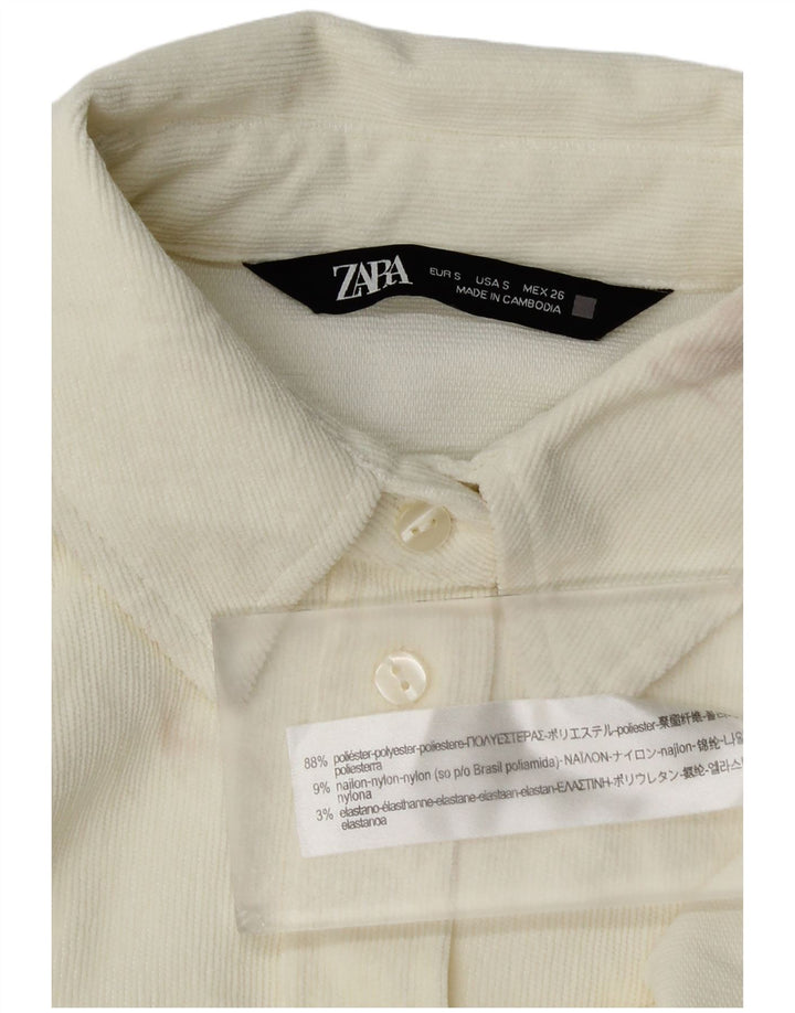 Camisa feminina de veludo cotelê Zara UK 10 pequena poliéster branco
