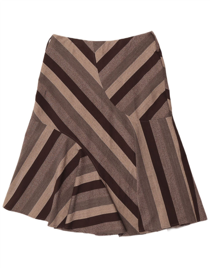 Saia midi feminina Marks & Spencer Reino Unido 16 grande W34 poliéster listrado marrom