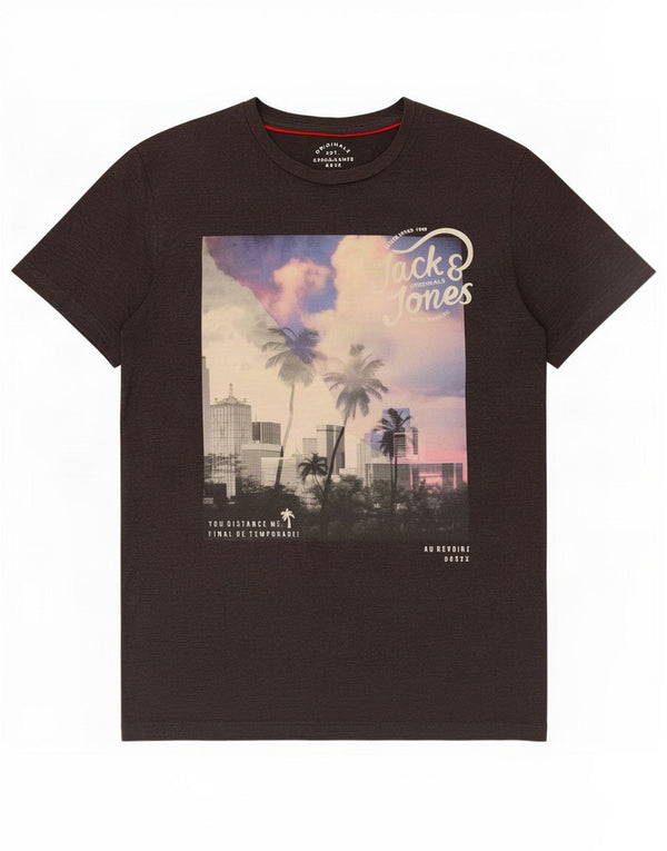 Camiseta gráfica masculina Jack & Jones grande algodão cinza