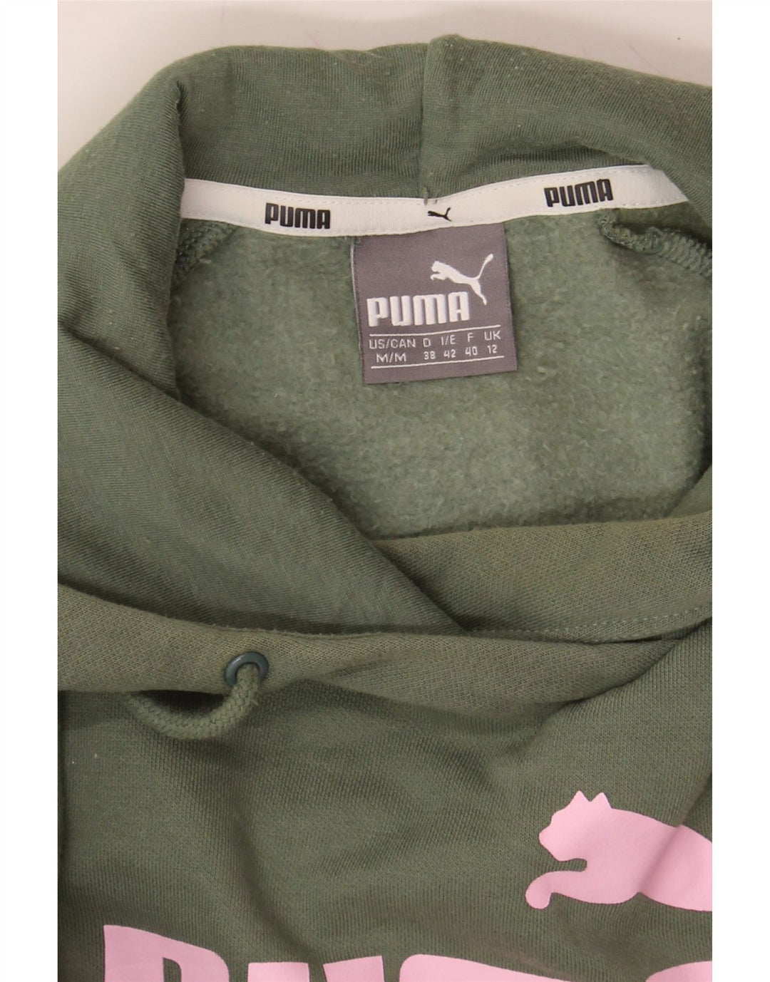 PUMA Womens Graphic Hoodie Jumper UK 12 Medium  Green Cotton Vintage Puma and Second-Hand Puma from Messina Hembry 