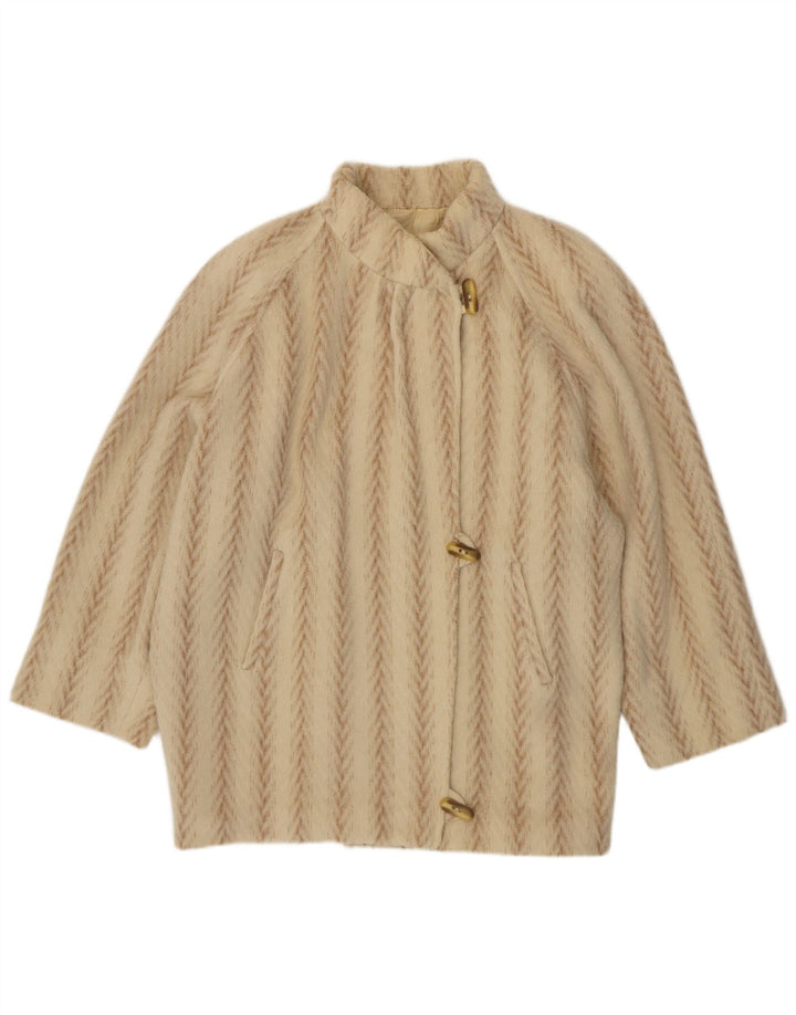 Casaco Duffle Feminino Oversized Arezia Reino Unido 20 2XL Lã Espinha de Peixe Bege