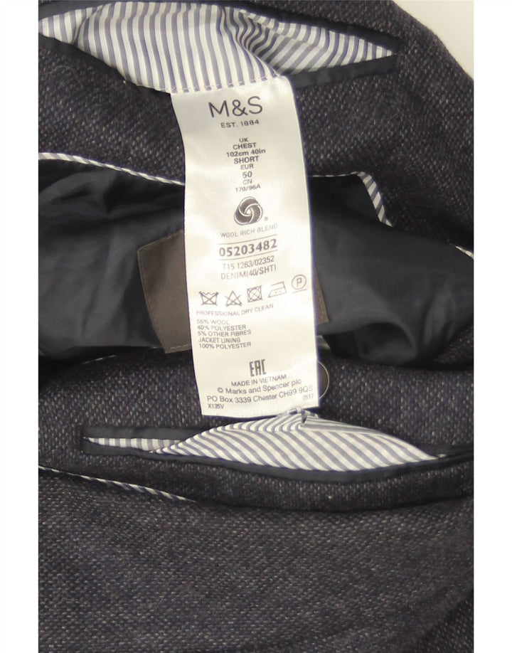 Jaqueta blazer masculina de 2 botões Marks & Spencer Reino Unido 40 lã azul marinho médio