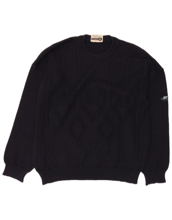 Suéter masculino Navigare com gola redonda grande azul marinho Argyle/Diamante