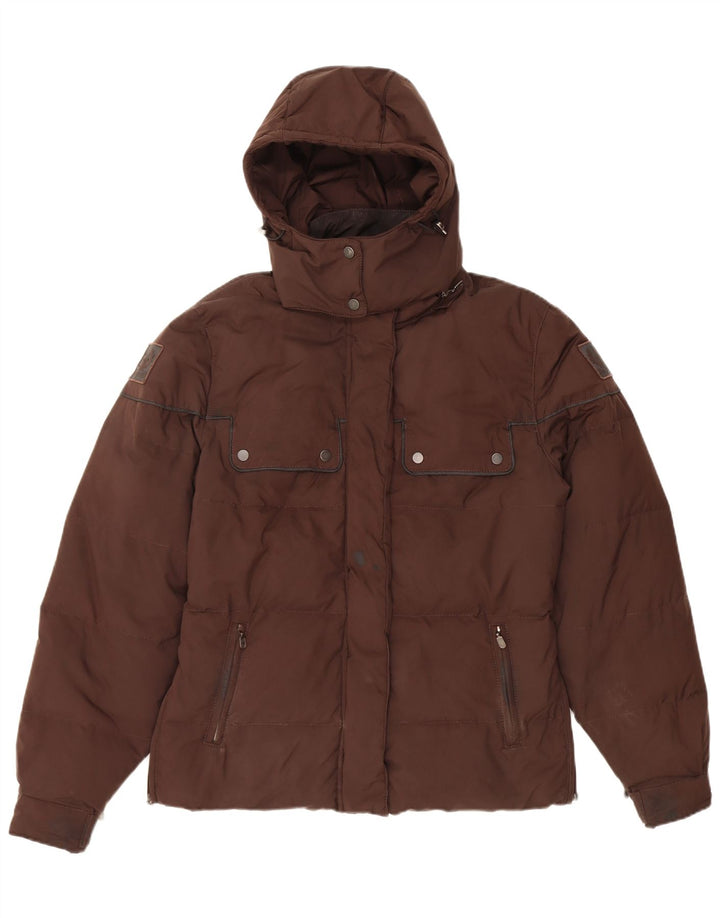 Jaqueta feminina acolchoada com capuz BELSTAFF IT 46 grande marrom nylon