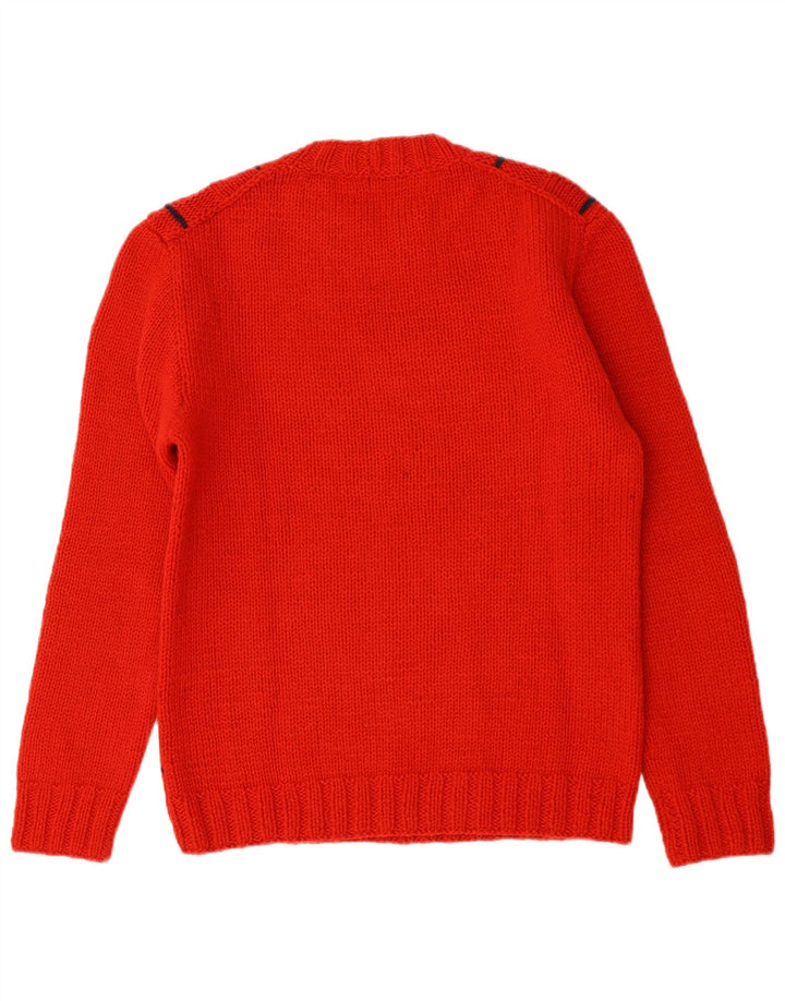 Suéter feminino vintage com gola redonda Reino Unido 16 xadrez vermelho grande