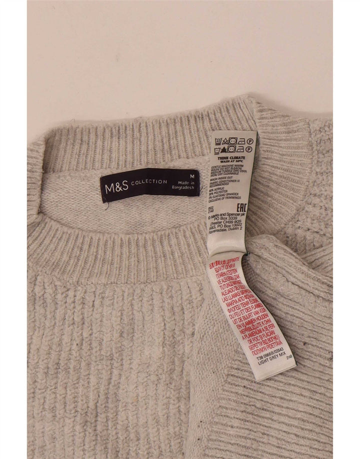 Suéter feminino Marks & Spencer com gola redonda UK 14 listrado cinza médio