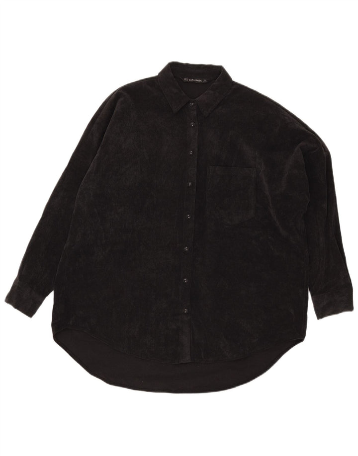 Camisa feminina de veludo cotelê Zara UK 6 XS preto poliéster