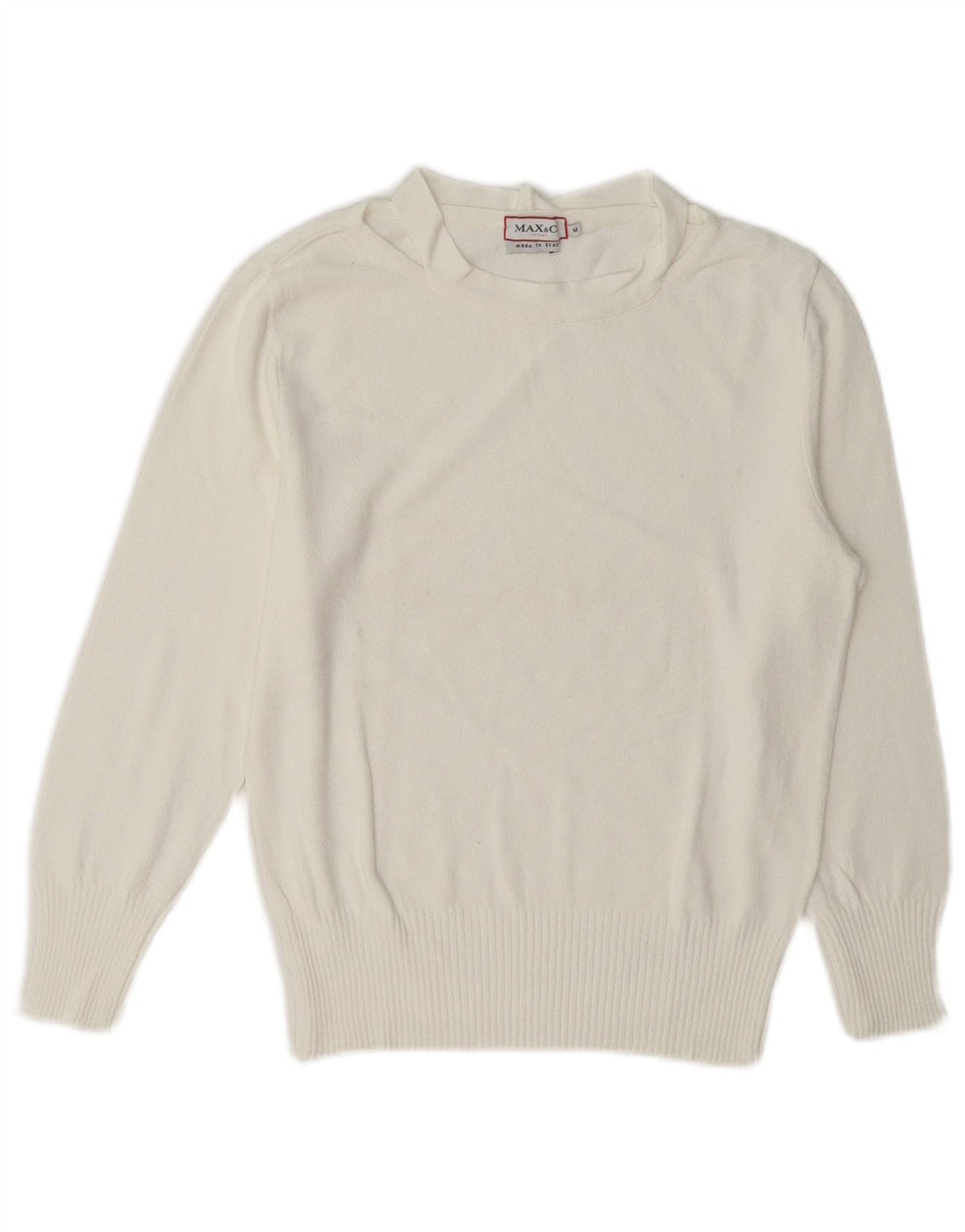 Suéter feminino Max & Co. com gola canoa Reino Unido 12 médio branco