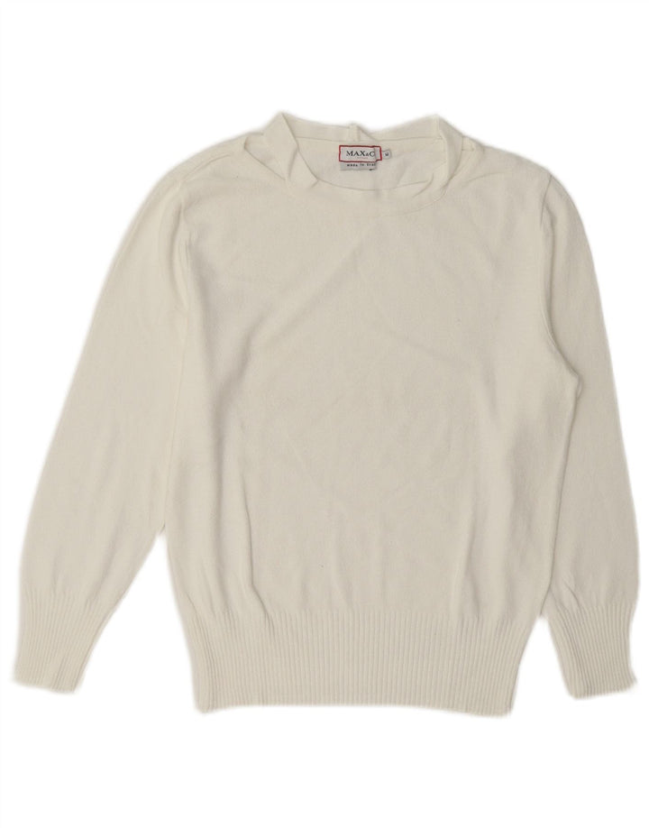 Suéter feminino Max & Co. com gola canoa Reino Unido 12 médio branco