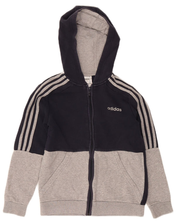 Suéter Adidas Boys Zip com capuz 9-10 anos azul marinho algodão colorblock
