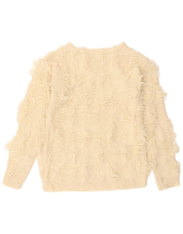 Suéter feminino vintage com gola canoa UK 10 pequeno off white