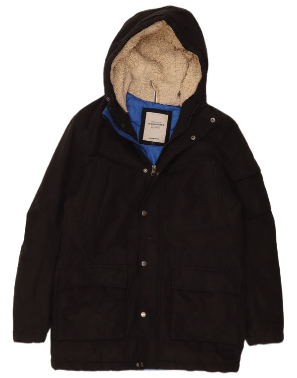 Jaqueta masculina acolchoada com capuz Jack & Jones Reino Unido 36 poliéster preto pequeno