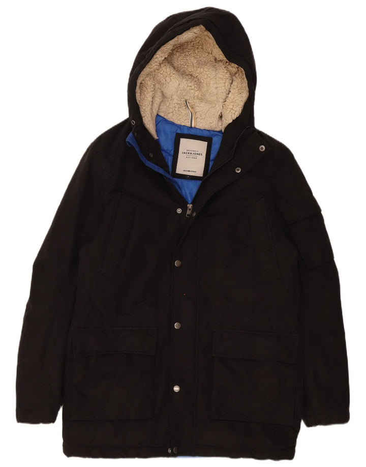 Jaqueta masculina acolchoada com capuz Jack & Jones Reino Unido 36 poliéster preto pequeno