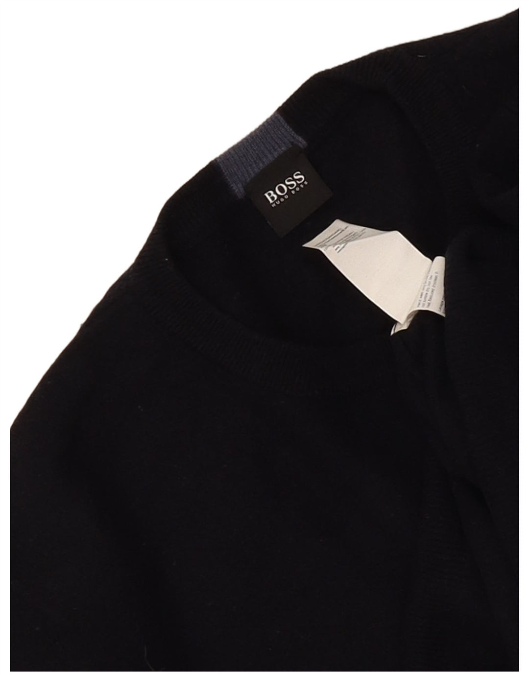 Suéter masculino Hugo Boss com gola redonda, grande lã virgem azul marinho
