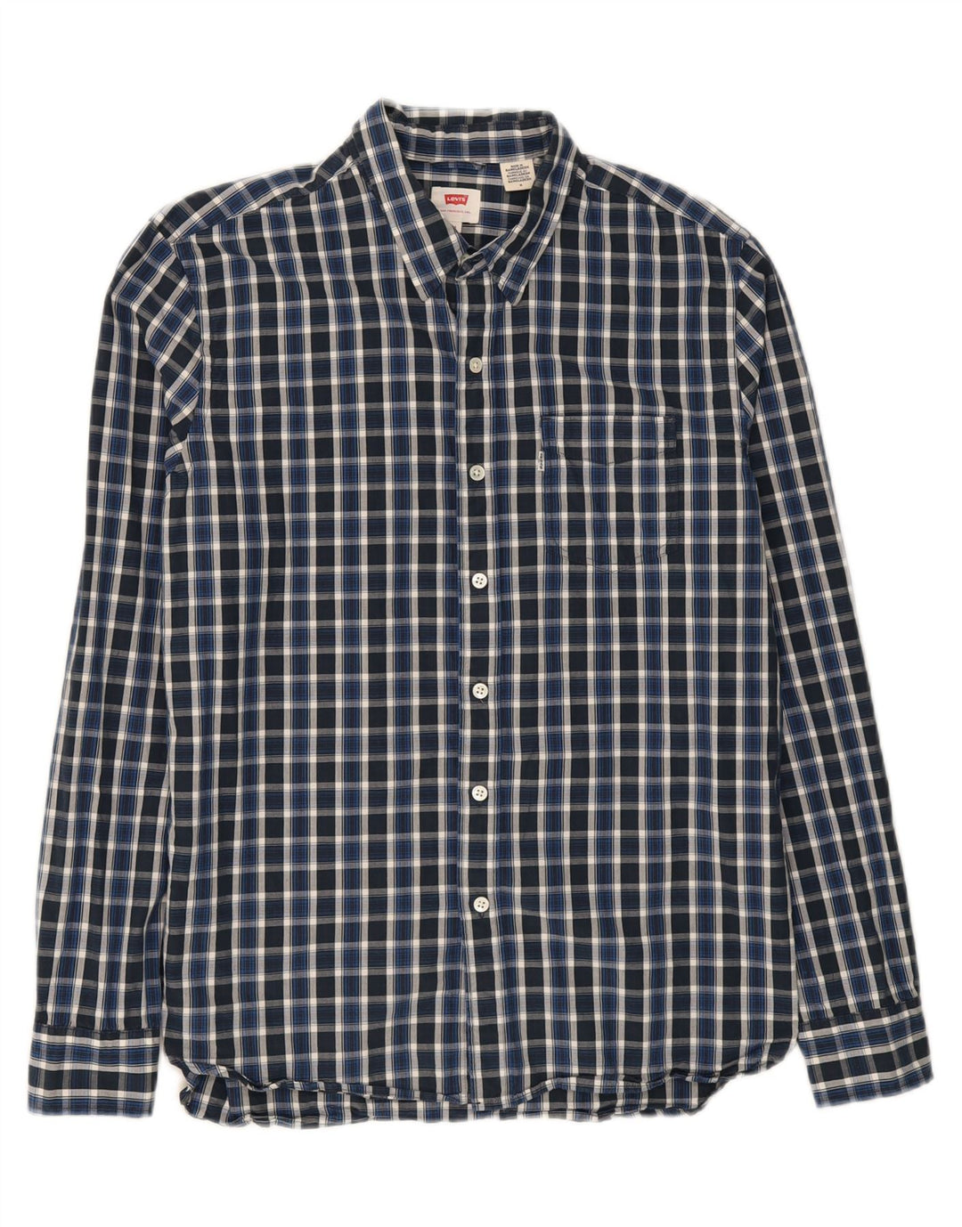 Camisa masculina LEVI'S média xadrez azul marinho de algodão