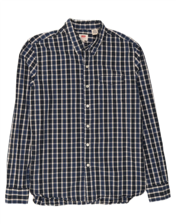 Camisa masculina LEVI'S média xadrez azul marinho de algodão