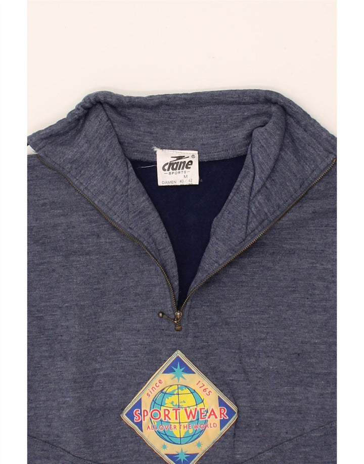 CRANE Mens Graphic Zip Neck Sweatshirt Jumper Medium Navy Blue Cotton Vintage Crane and Second-Hand Crane from Messina Hembry 