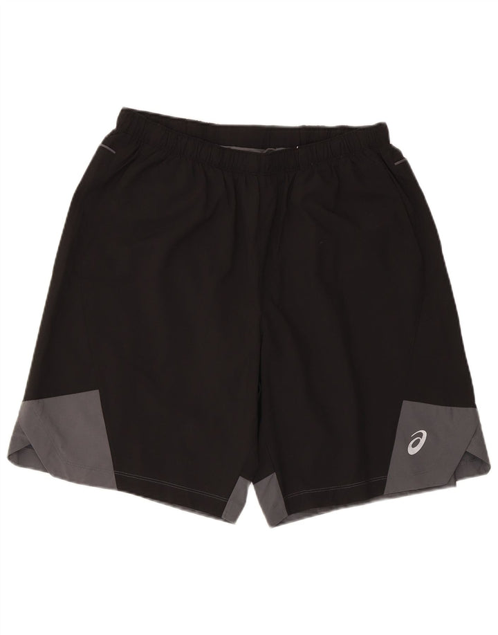 Shorts esportivos masculinos Asics médio preto colorblock poliéster
