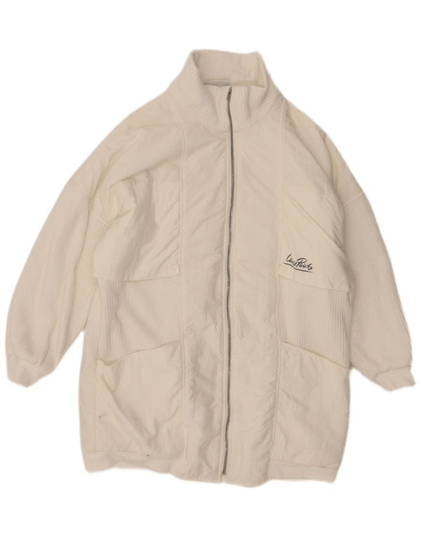 Casaco corta-vento feminino VINTAGE de grandes dimensões EU 38 médio branco poliamida