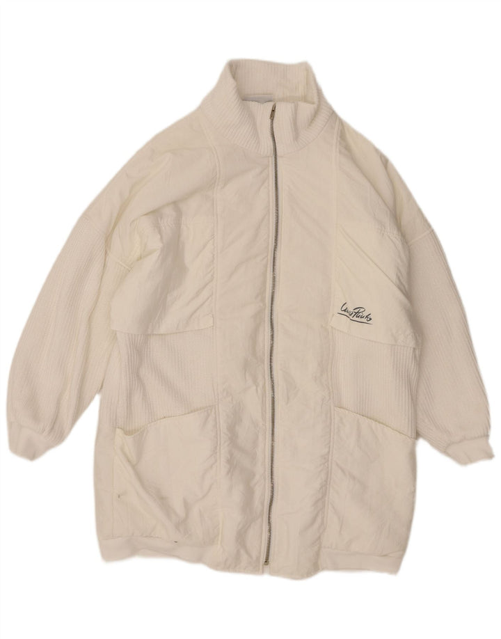 Casaco corta-vento feminino VINTAGE de grandes dimensões EU 38 médio branco poliamida