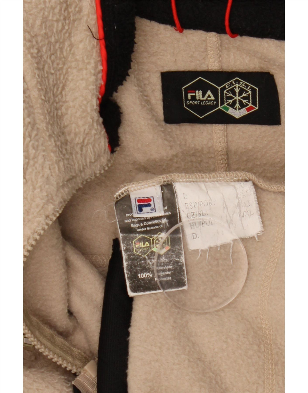 Fila Mens Fleece Jacket UK 40 Grande Poliéster Colourblock Bege