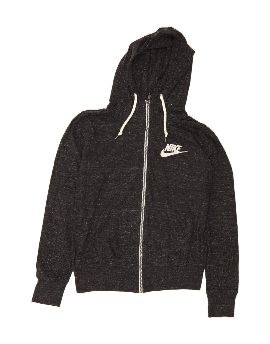 NIKE Womens Zip Hoodie Sweater UK 14 Medium Grey Flecked Cotton Vintage Nike and Second-Hand Nike from Messina Hembry 