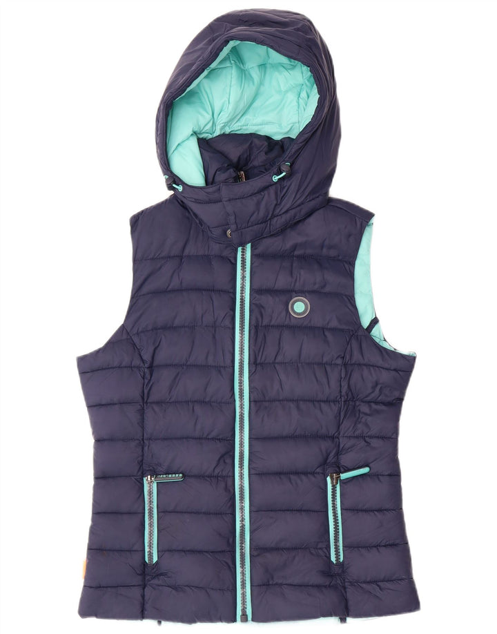 Colete acolchoado com capuz feminino SUPERDRY UK 14 nylon azul marinho médio