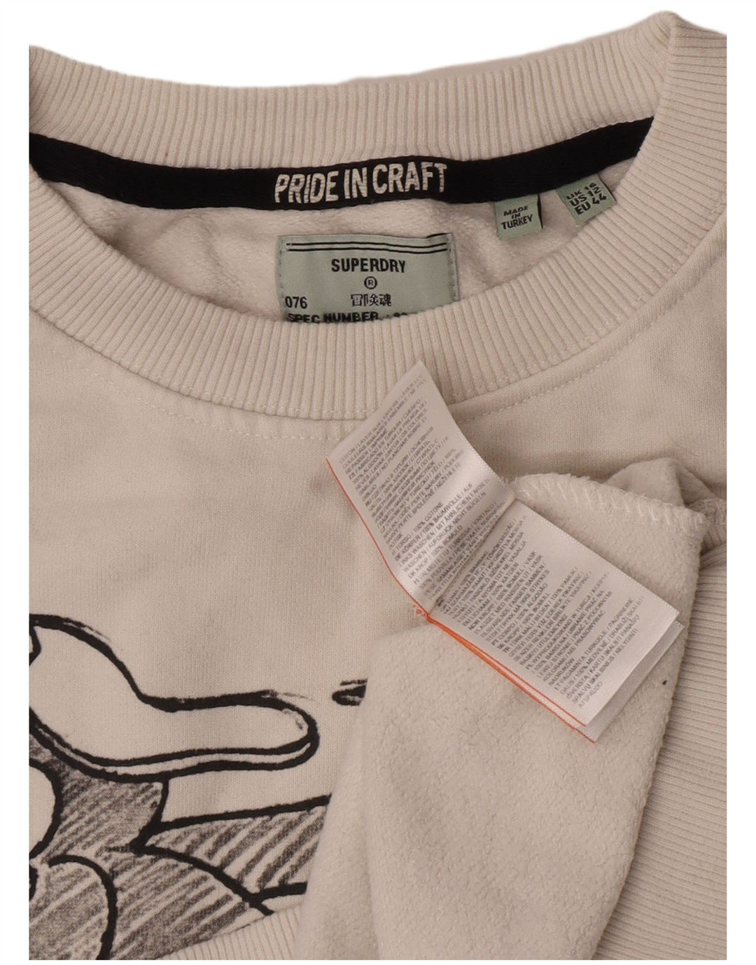 Superdry feminino gráfico oversized moletom jumper UK 16 grande branco