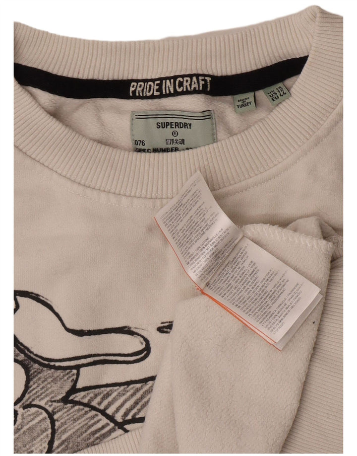 Superdry feminino gráfico oversized moletom jumper UK 16 grande branco