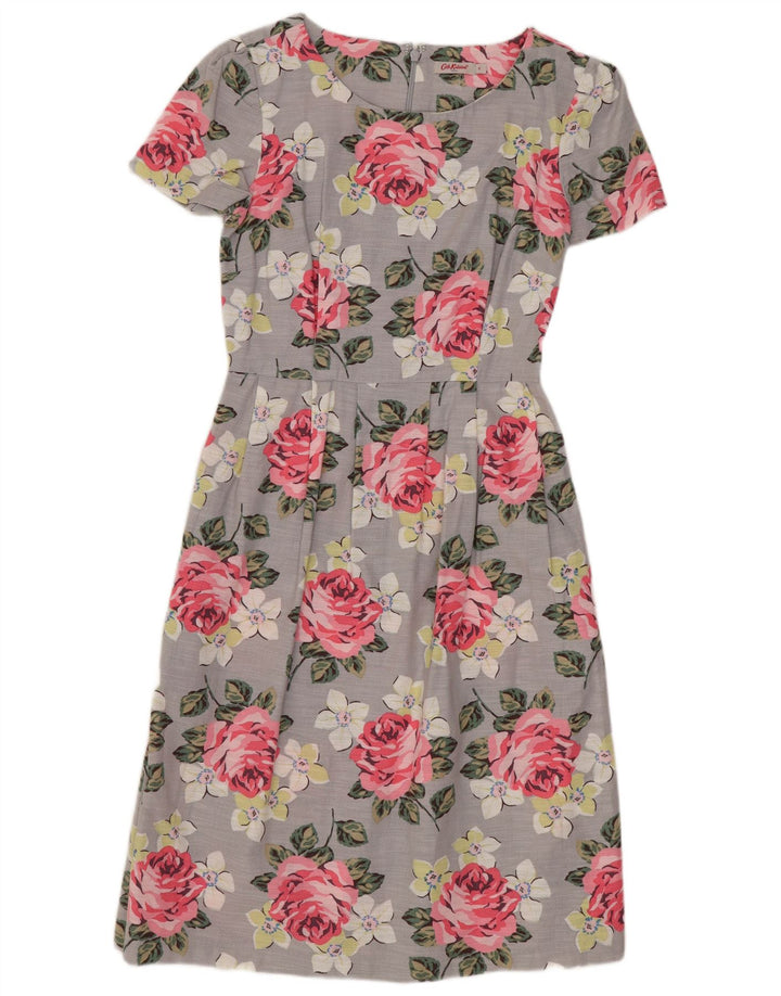 CATH KIDSTON Vestido feminino evasê Reino Unido 8 pequeno algodão floral cinza