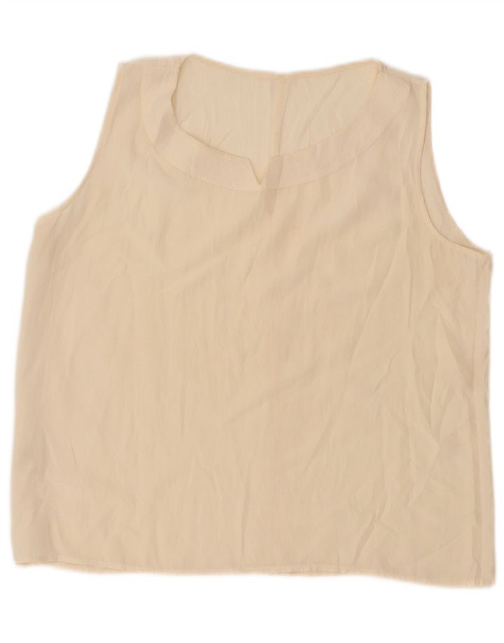 Blusa feminina vintage sem mangas, top UK 14 grande seda branca