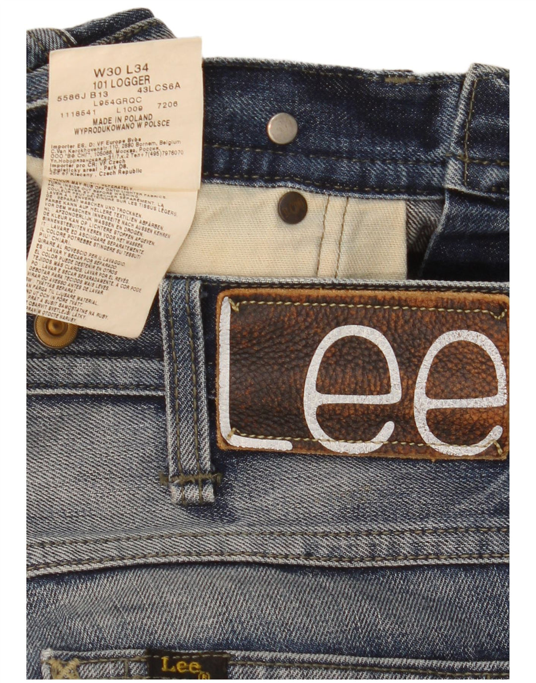 Lee Mens 101 Logger Calça Jeans Reta W30 L34 Azul Algodão