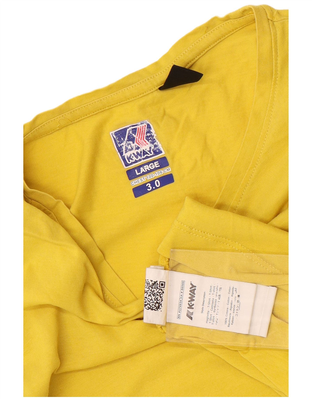 Camiseta masculina K-Way Top grande de algodão amarelo