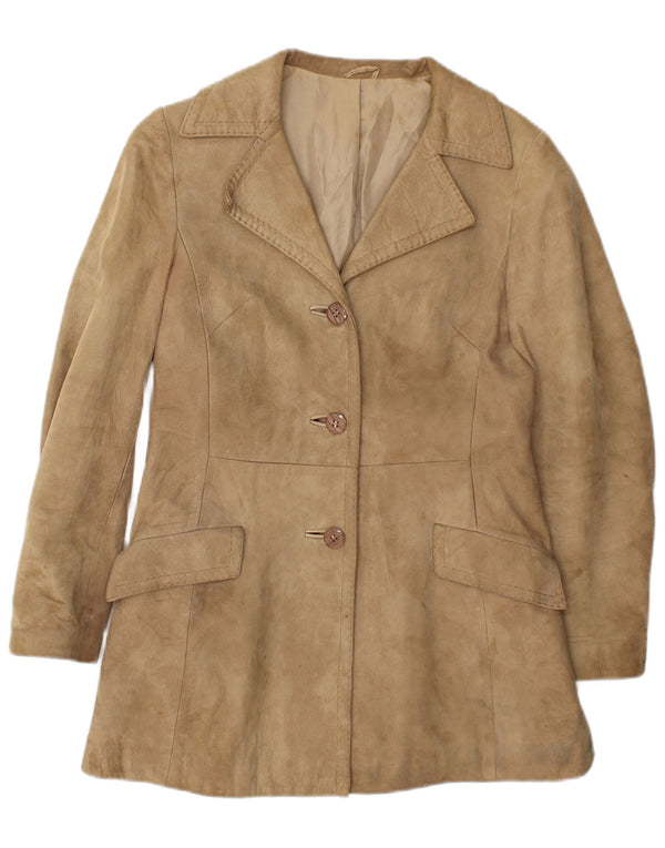 Jaqueta de camurça feminina vintage UK 10 pequena bege