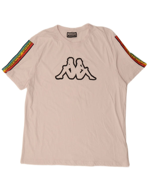 Camiseta gráfica masculina KAPPA Top 2XL algodão colorblock branco