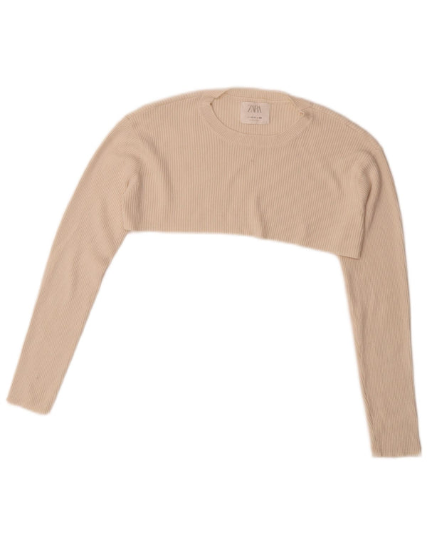 Zara Girls Top curto de manga comprida 13-14 anos branco