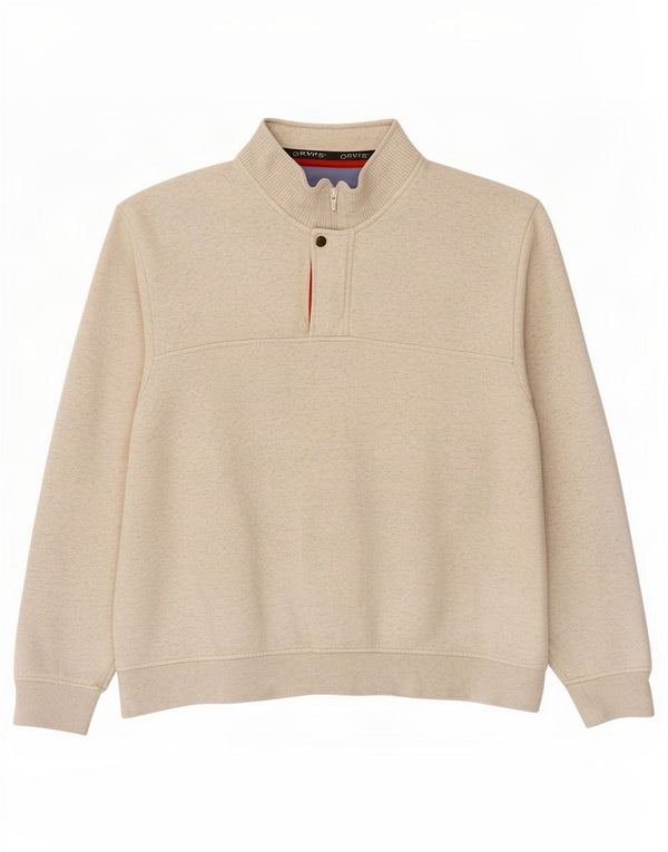 Suéter masculino Orvis com zíper e gola 2XL de algodão manchado branco