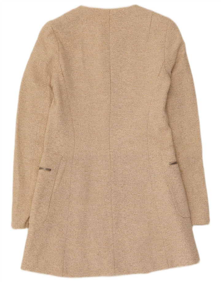 Jaqueta blazer feminina Zara Longline Full Zip Reino Unido 8 pequena bege manchada