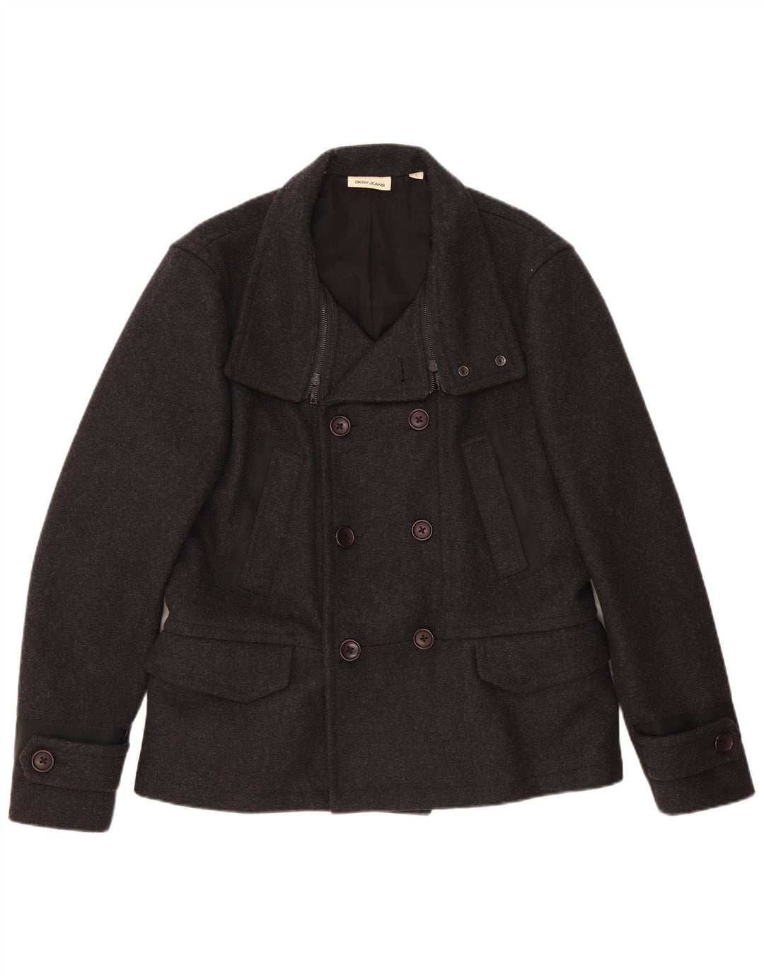 DKNY Mens Pea Coat UK 40 Grande Lã Cinza