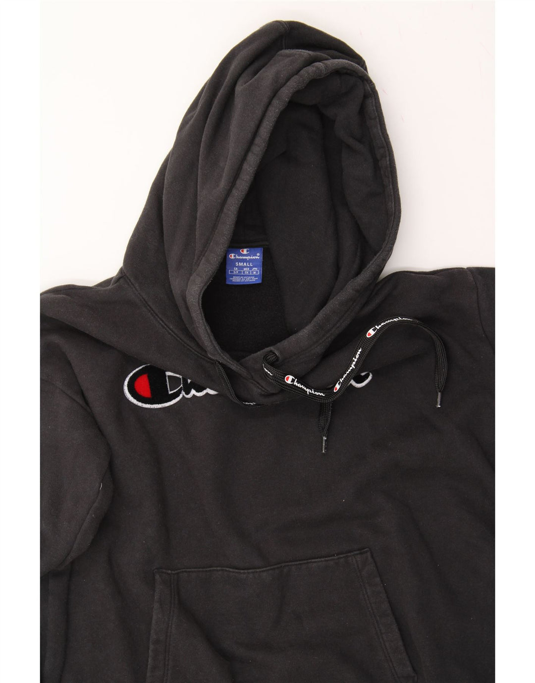 CHAMPION Mens Graphic Hoodie Jumper Small Black Cotton Vintage Champion and Second-Hand Champion from Messina Hembry 